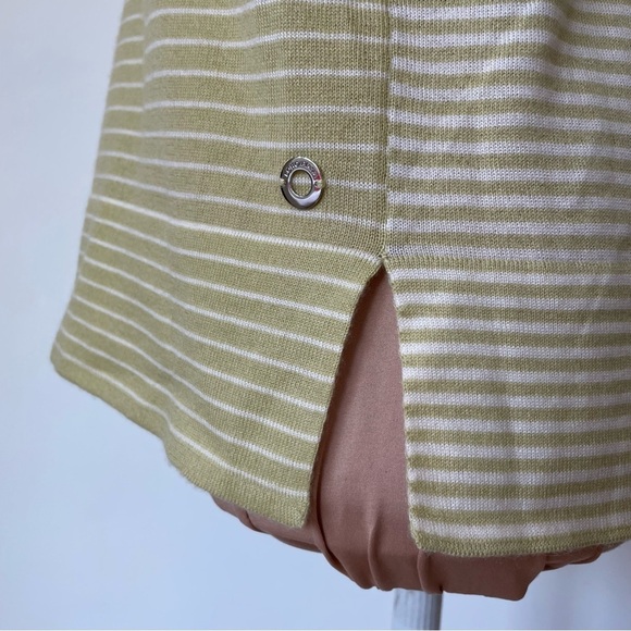 Loro Piana Chartreuse White Cashmere Striped Short Sleeve Crewneck T-Shirt EUC S - Picture 7 of 12